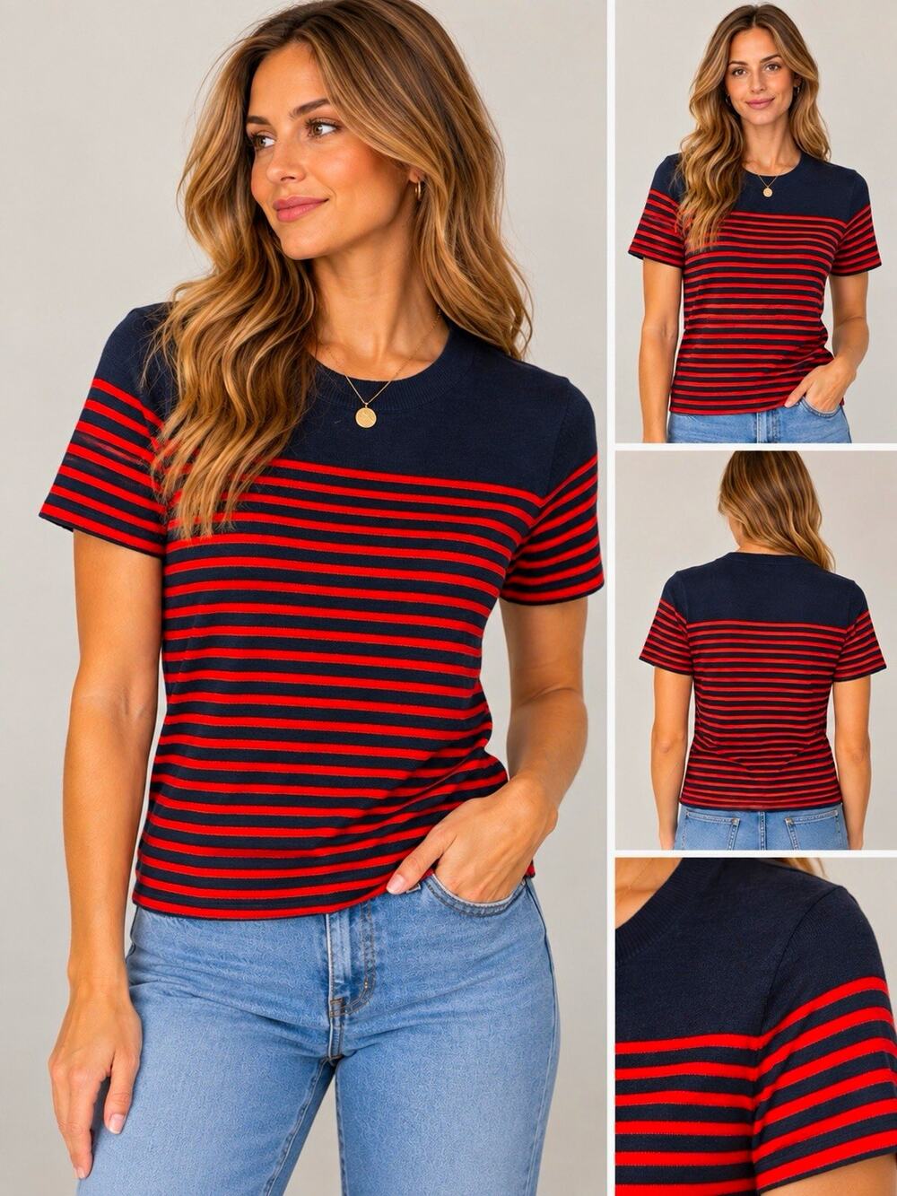 Banana Republic Women's Merino Wool Striped Short Sleeve Crewneck Sweater S